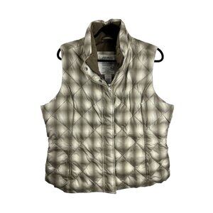 Eddie Bauer Goosedown 700 Fill Power Brown Plaid Vest Womens Size XL